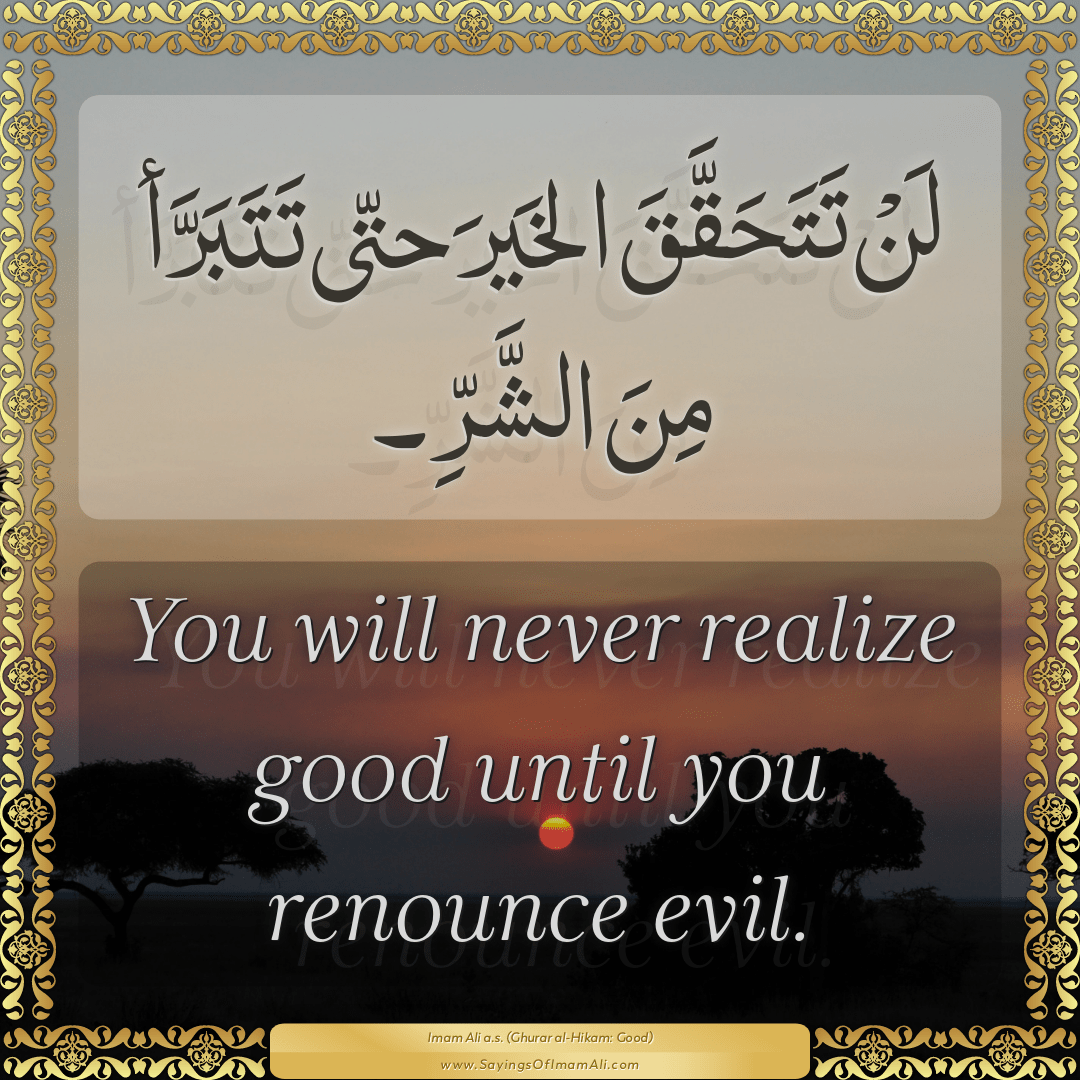 You will never realize good until you renounce evil.
